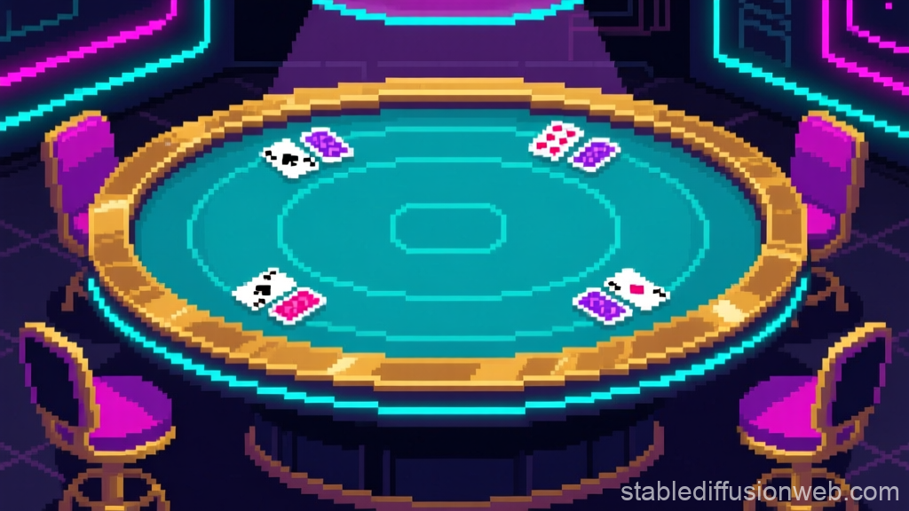 Pixel Art Cyberpunk Casino Poker Table