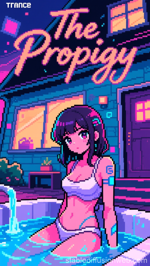 Pixel Art Cyberpunk Girl in Trance by Pool