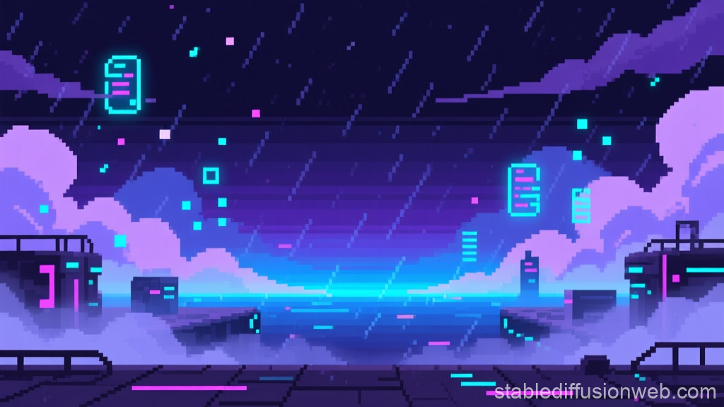 Pixel Art Cyberpunk Rainy Cityscape at Night