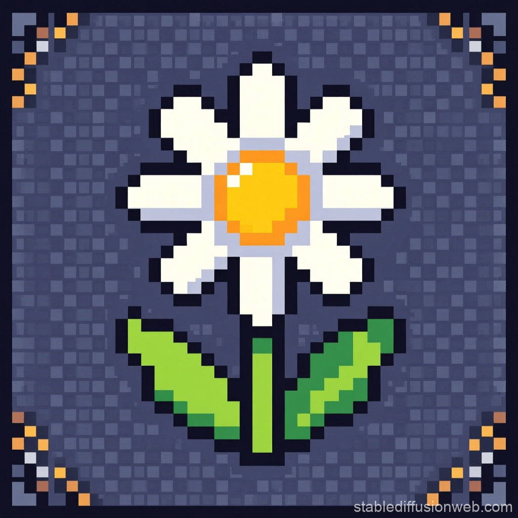 Pixel Art Daisy Flower on Dark Background