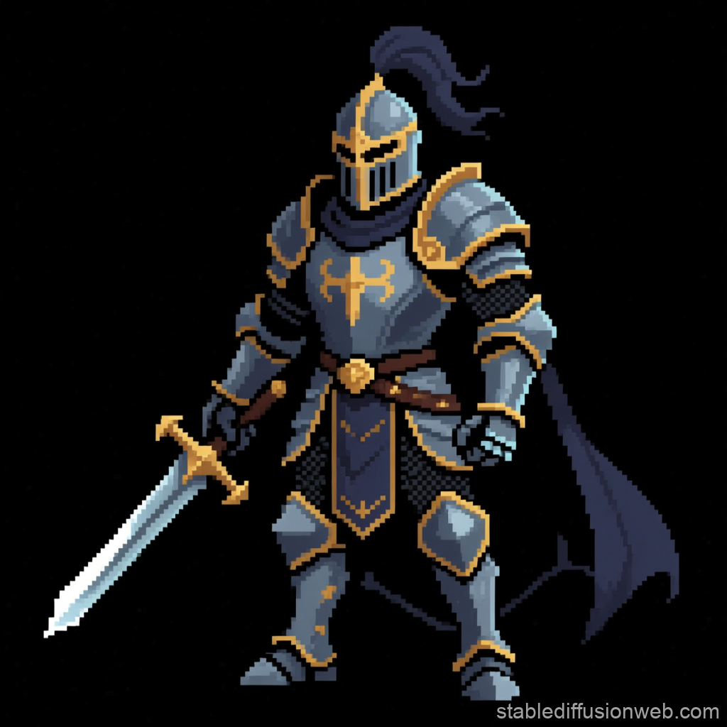 Pixel Art Dark Fantasy Knight in Armor