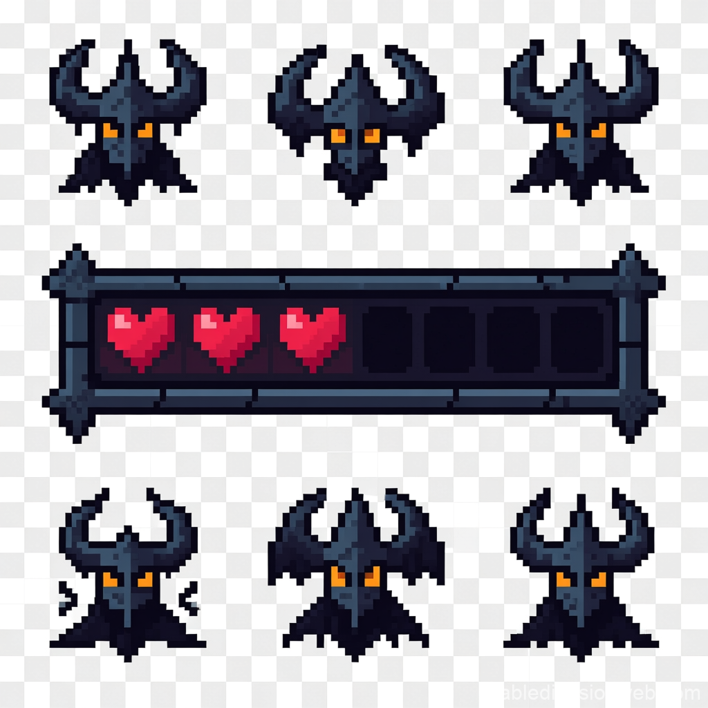 Pixel Art Dark Knight Health Bar and Emotes