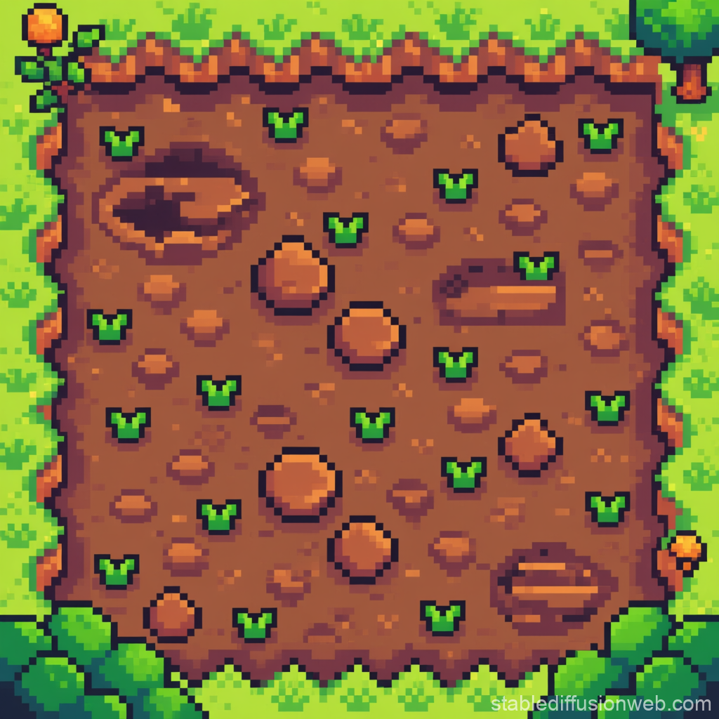 Pixel Art Dirt Texture with Seedlings