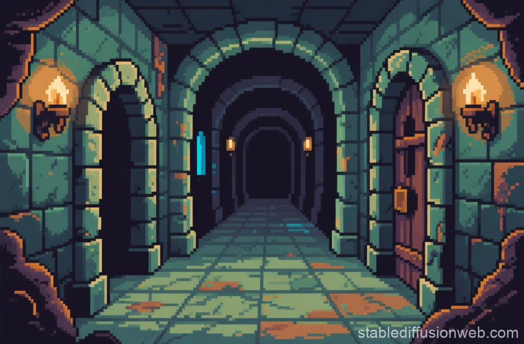 Pixel Art Dungeon Corridor with Torches