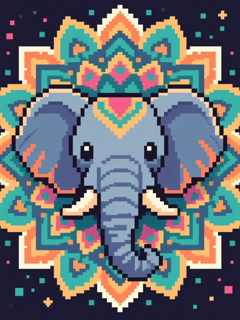 Pixel Art Elephant Mandala