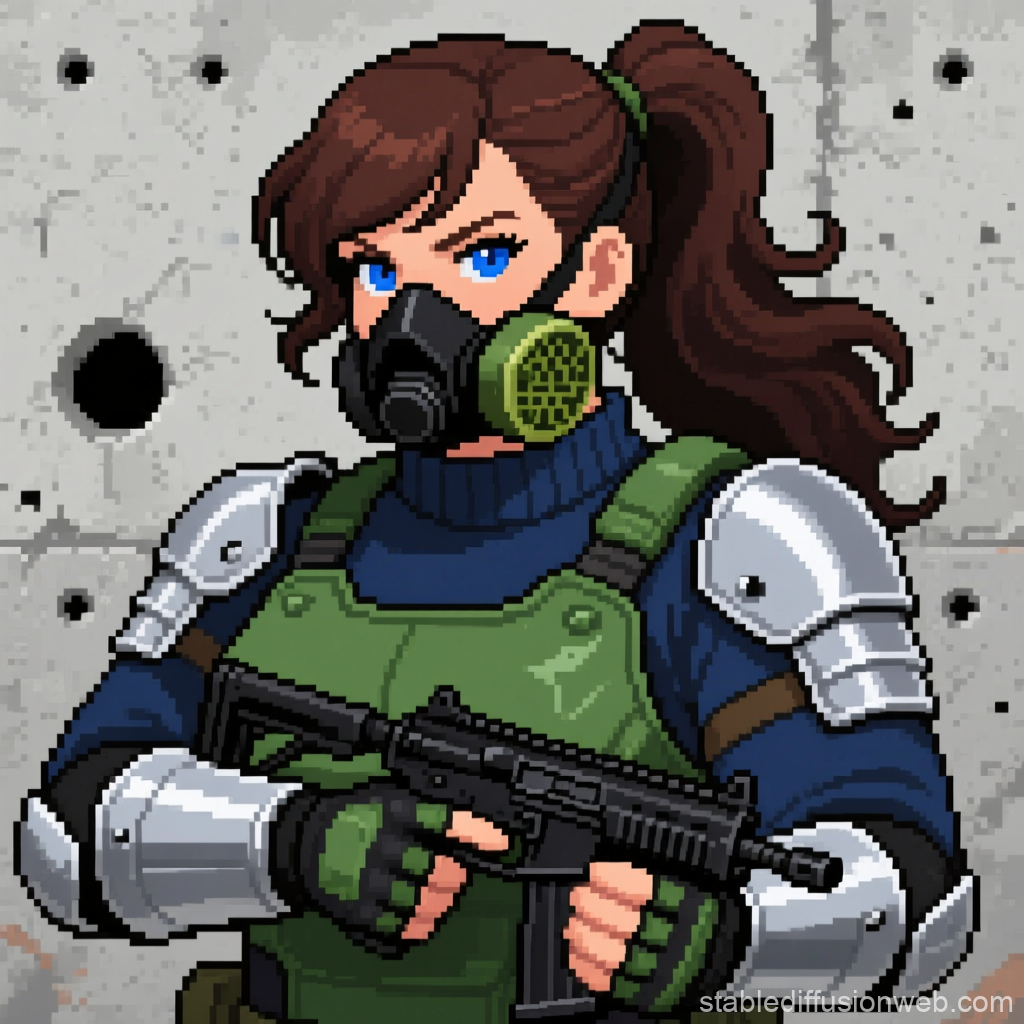 Pixel Art Female Soldier with Gas Mask and Armor