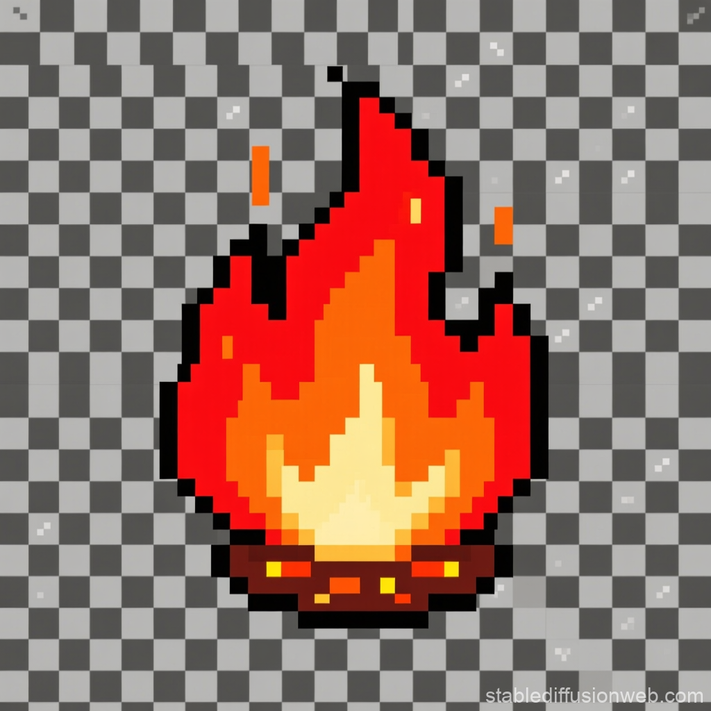 Pixel Art Flame Sprite with Bright Orange and Red Colors