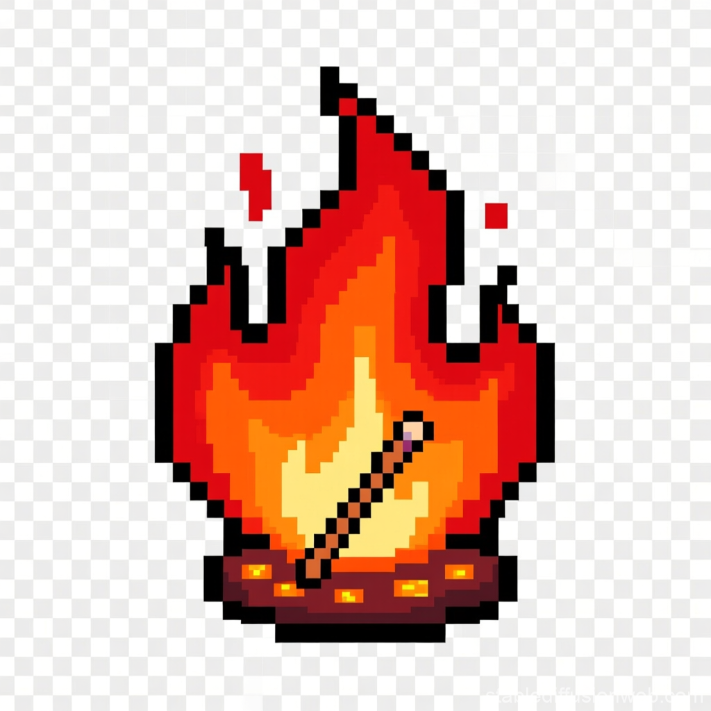 Pixel Art Flaming Campfire with Matchstick