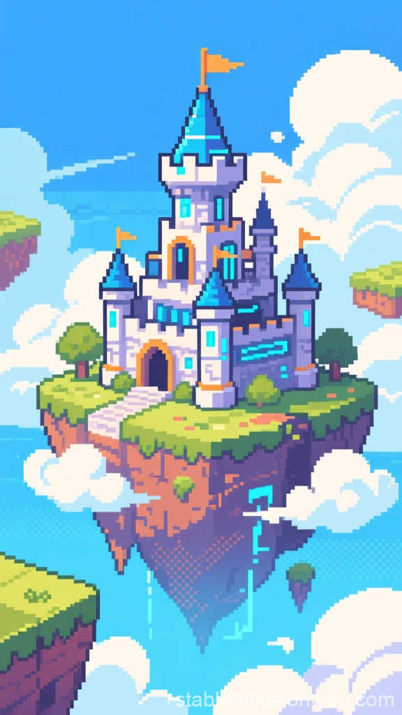 Pixel Art Floating Castle on Sky Island