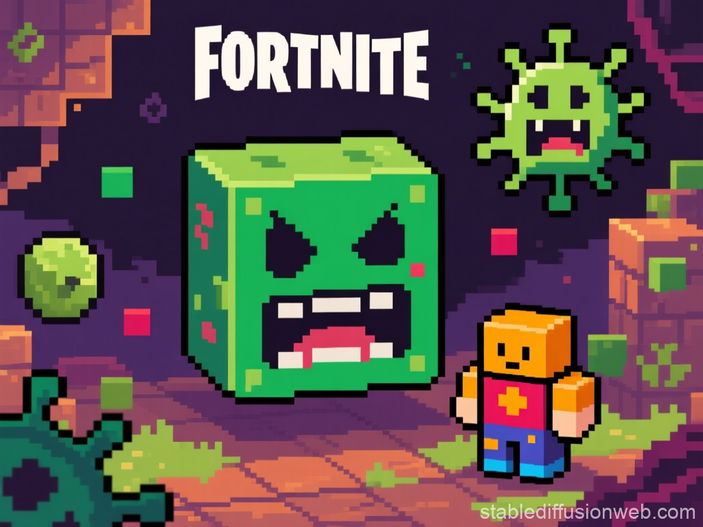 Pixel Art Fortnite-Inspired Game Scene