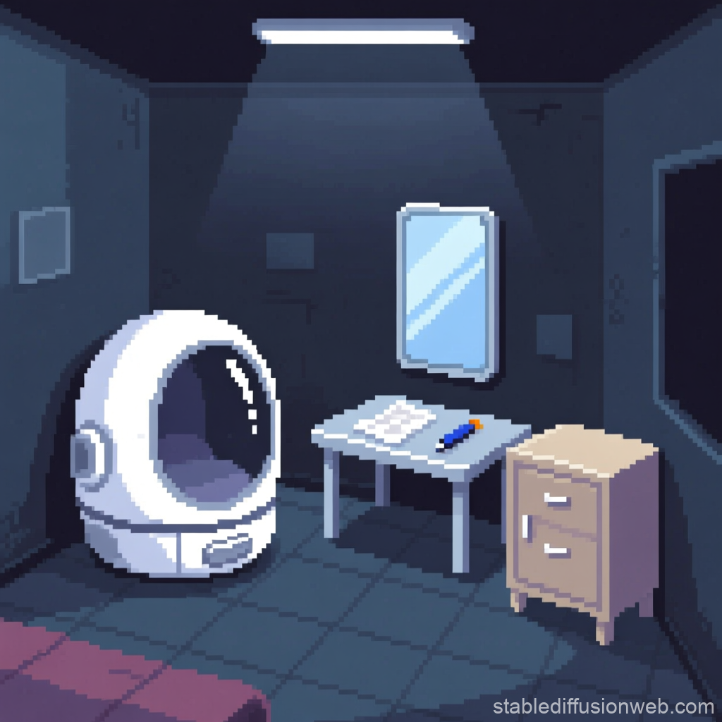 Pixel Art Futuristic Pod Room Interior