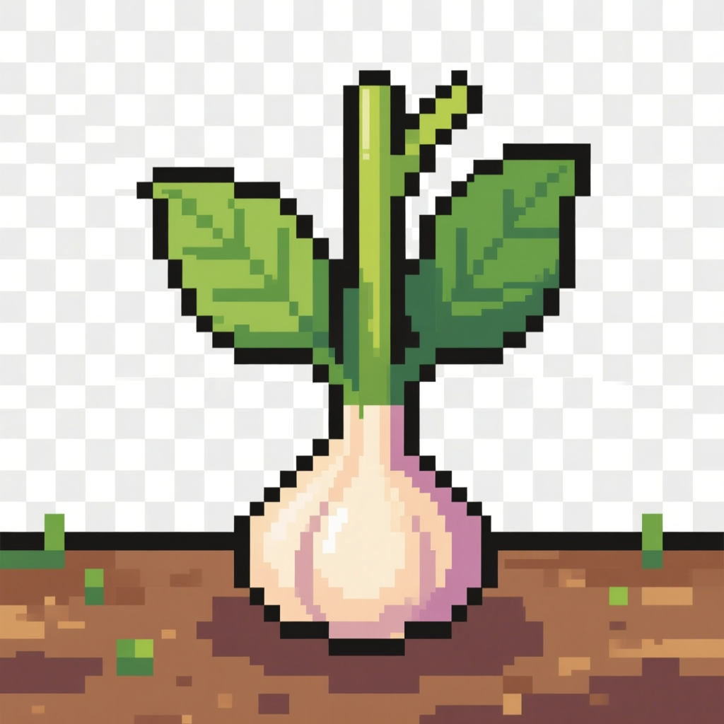 Pixel Art Garlic Plant Growing in Soil