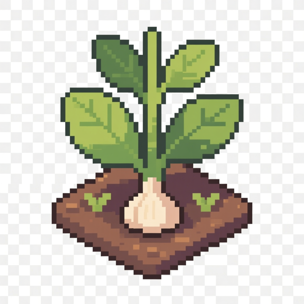 Pixel Art Garlic Plant Growing in Soil