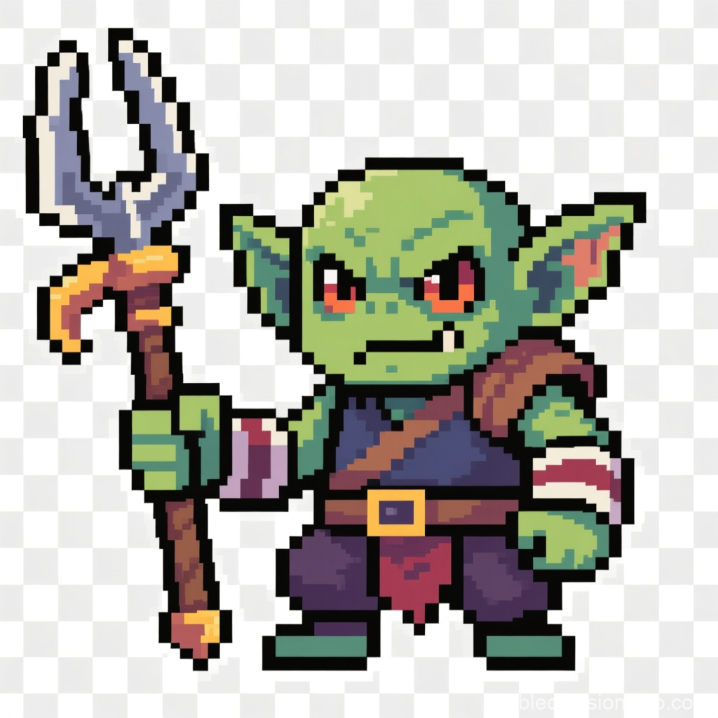Pixel Art Goblin Warrior with Trident
