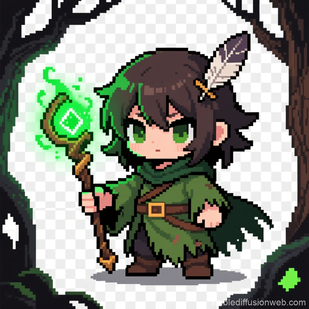 Pixel Art Gothic Druid Sprite with Glowing Staff