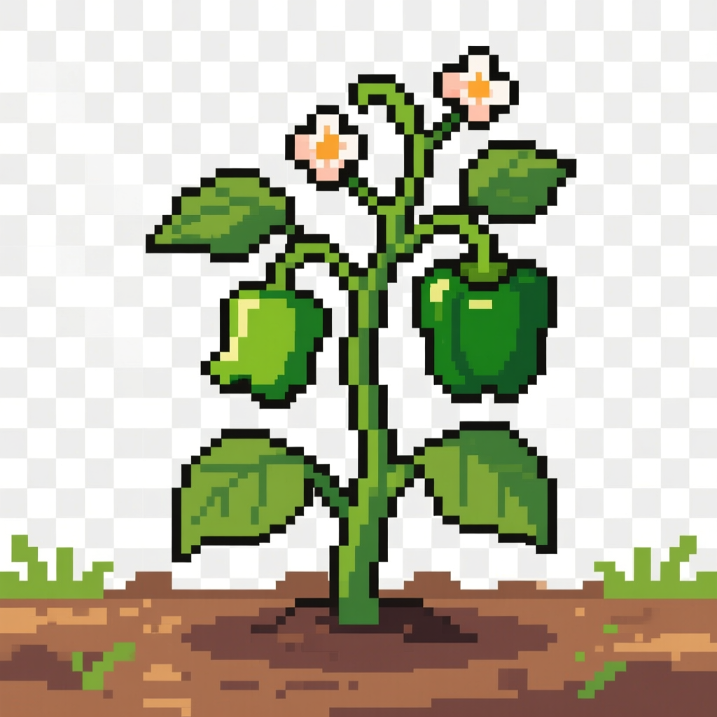 Pixel Art Green Bell Pepper Plant