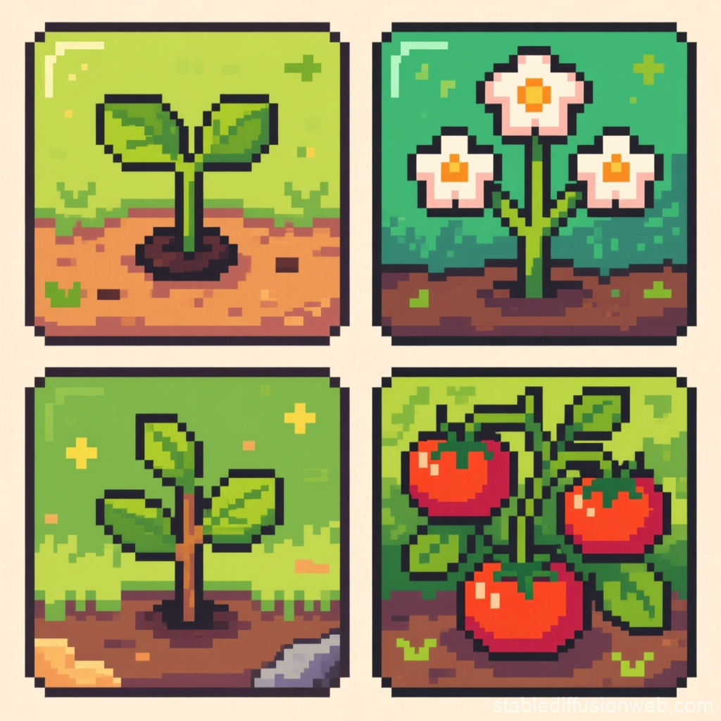 Pixel Art Growth Stages of a Tomato Plant