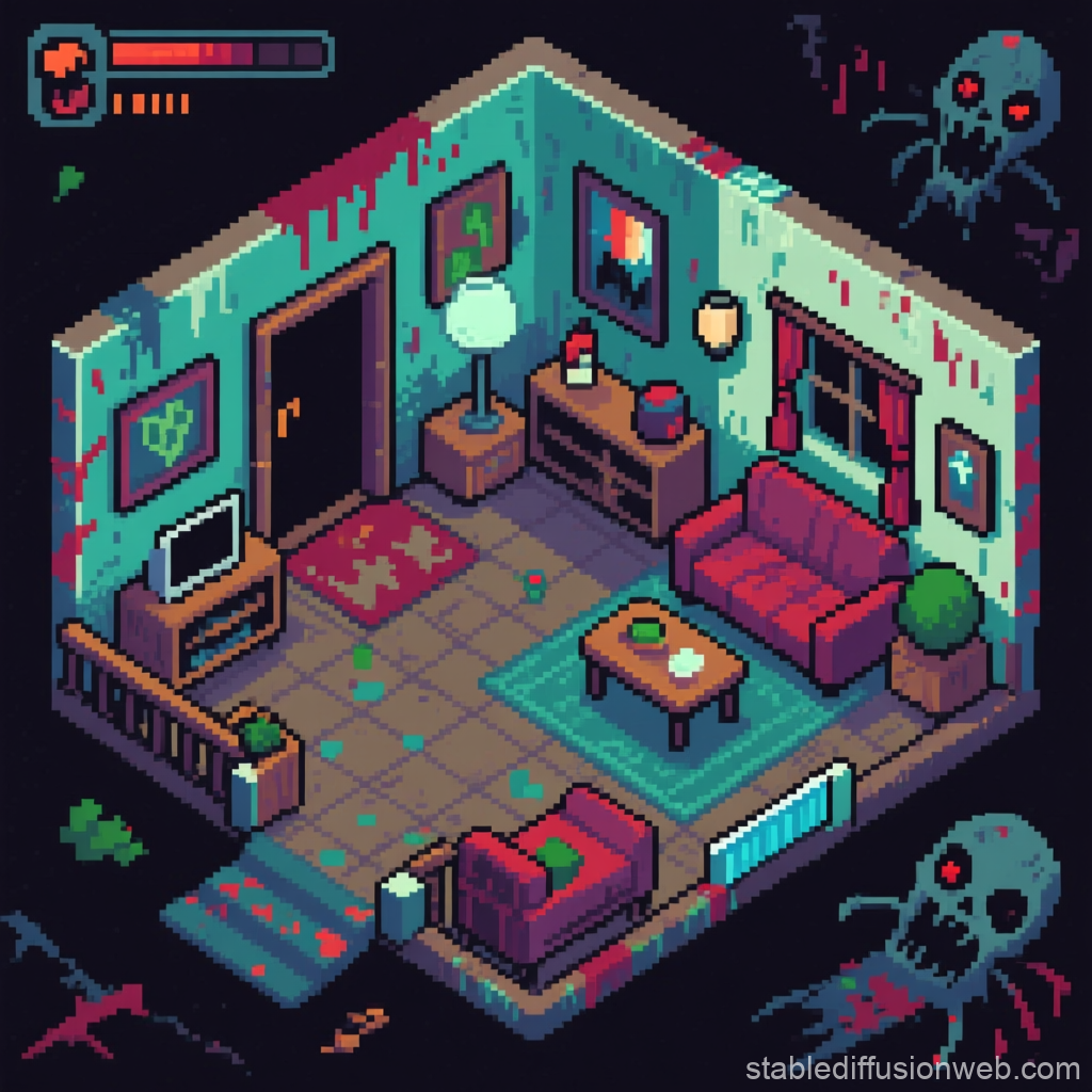 Pixel Art Horror Apartment Interior