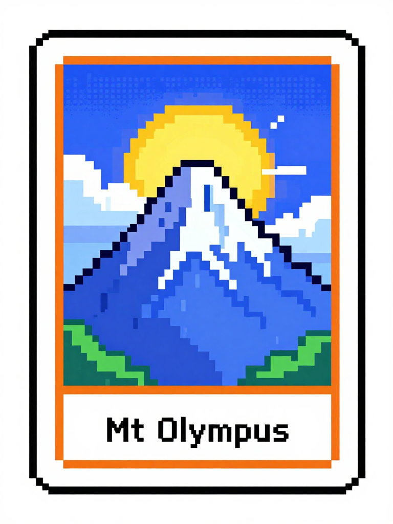Pixel Art Illustration of Mt Olympus with Sun