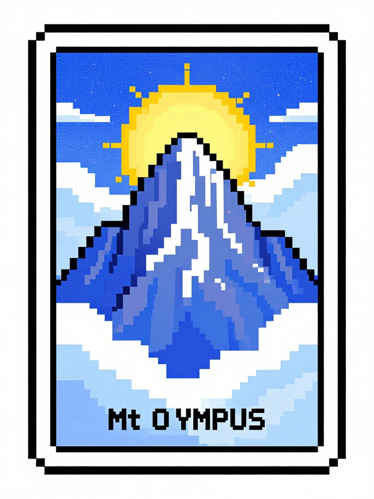 Pixel Art Illustration of Mt Olympus with Sun