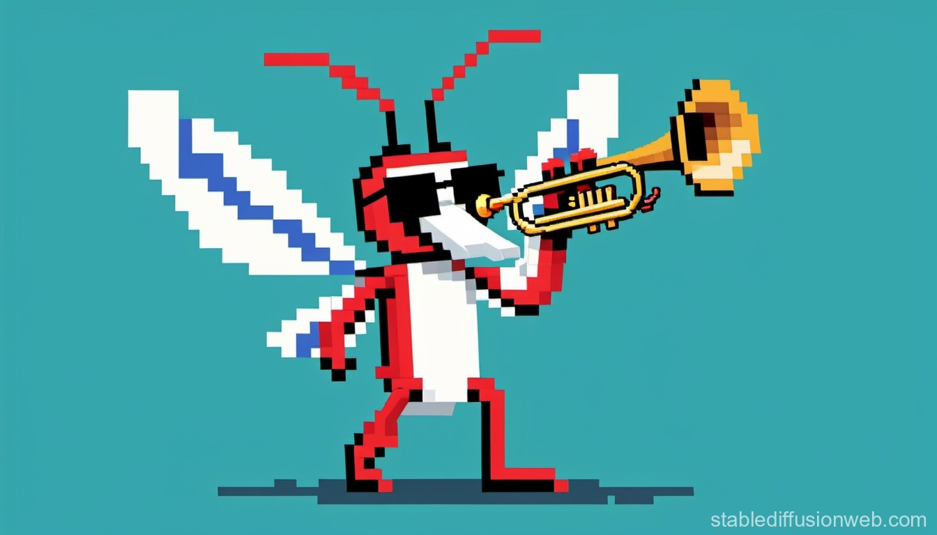 Pixel Art Insect Playing Trumpet with Sunglasses