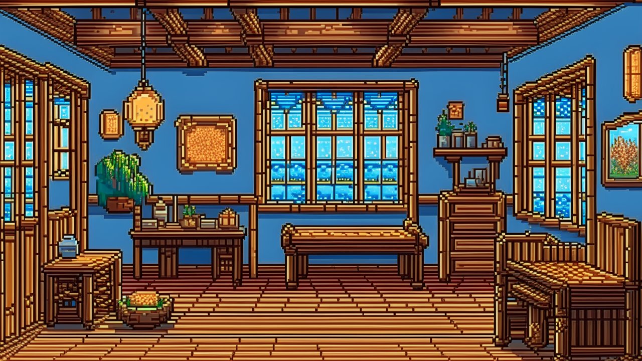 Pixel Art Interior of a Cozy Wooden Room