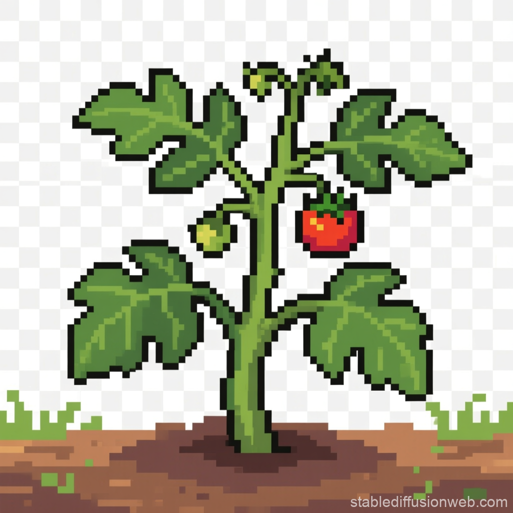 Pixel Art Juvenile Tomato Plant with Fruit