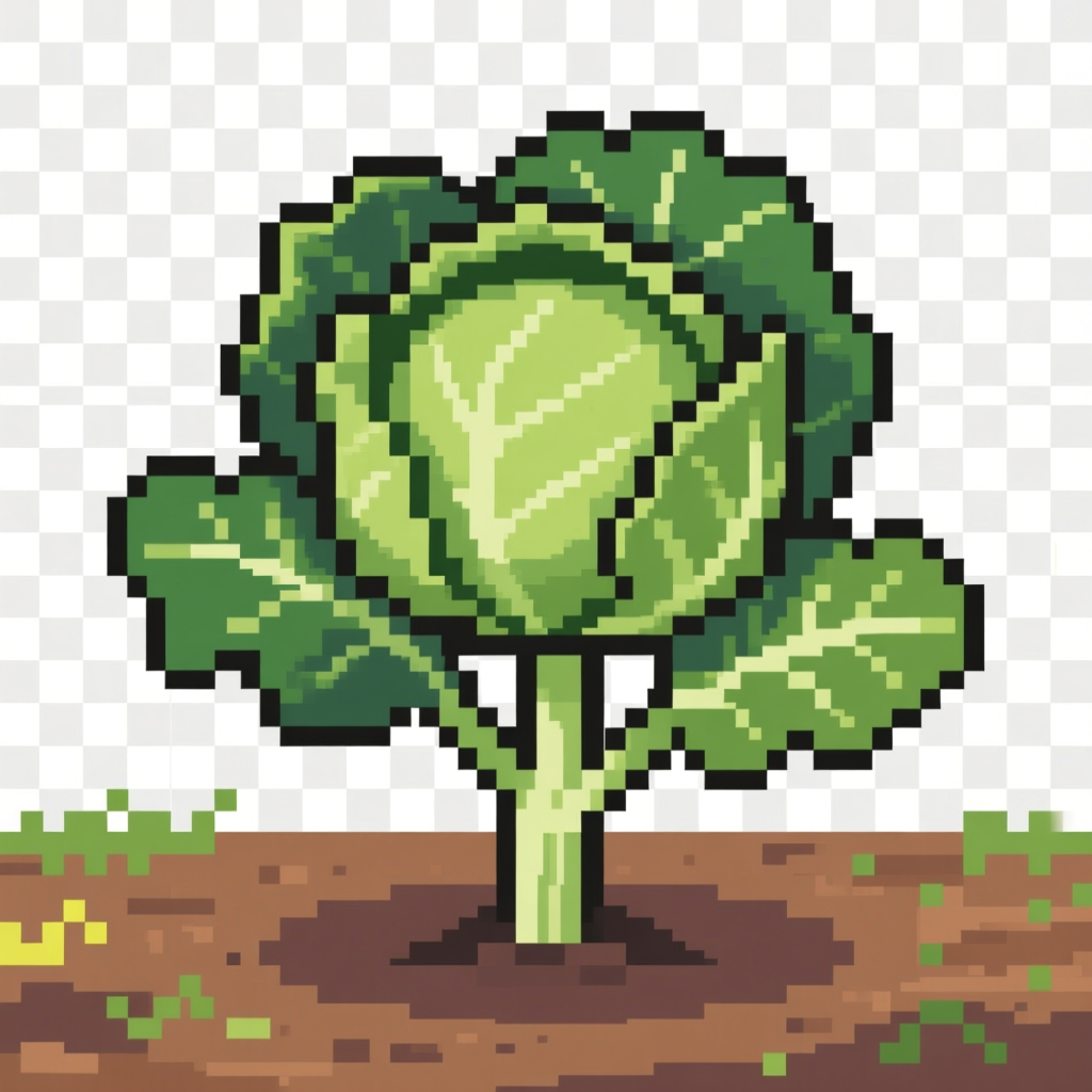 Pixel Art Kale Plant Growing in Soil