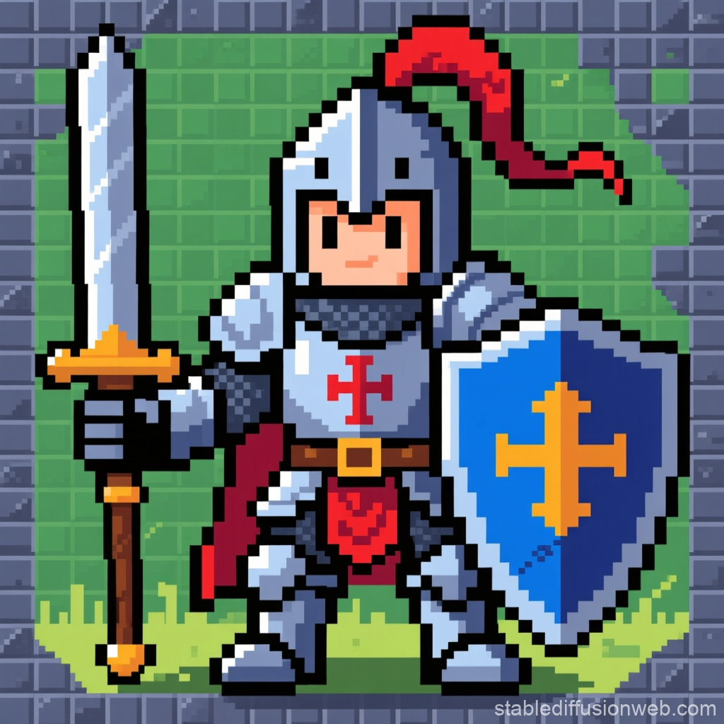 Pixel Art Knight with Sword and Shield