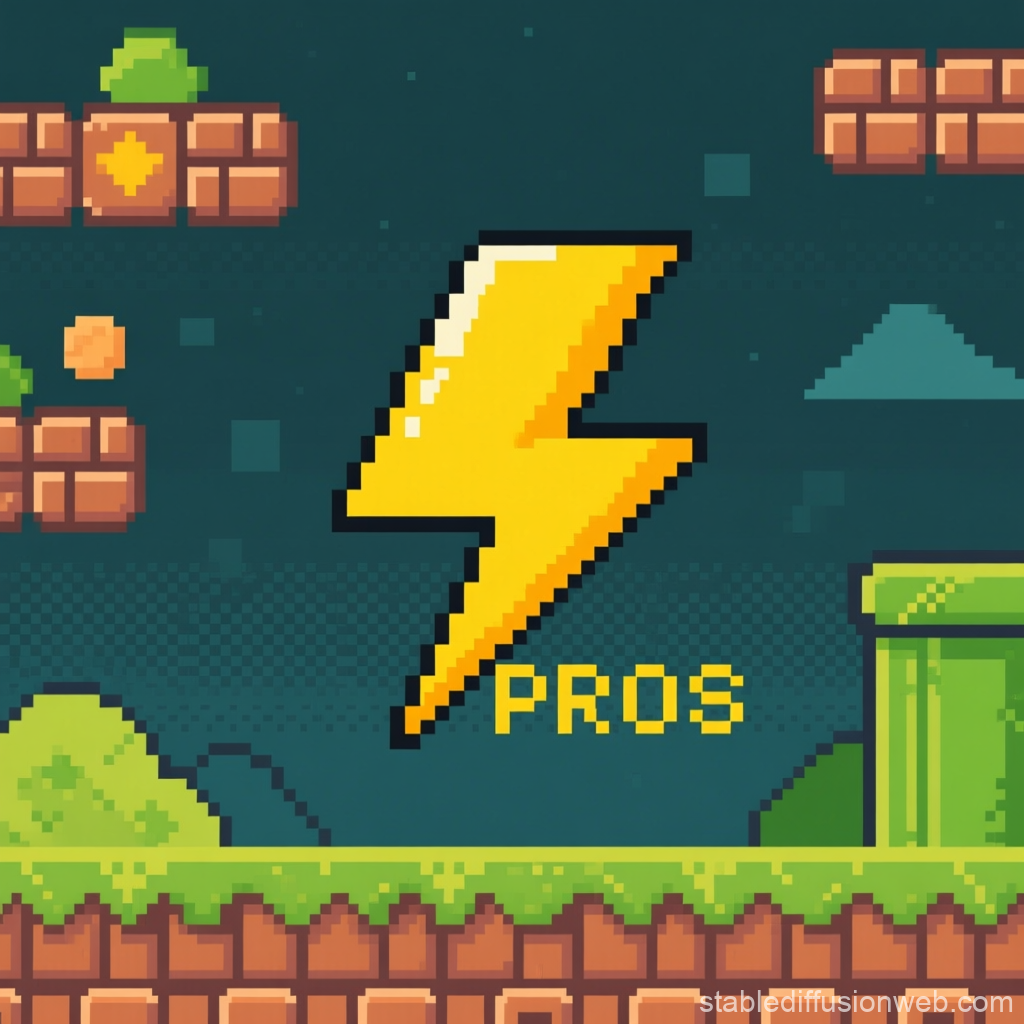Pixel Art Lightning Bolt with 'PROS' Text in Retro Game Style