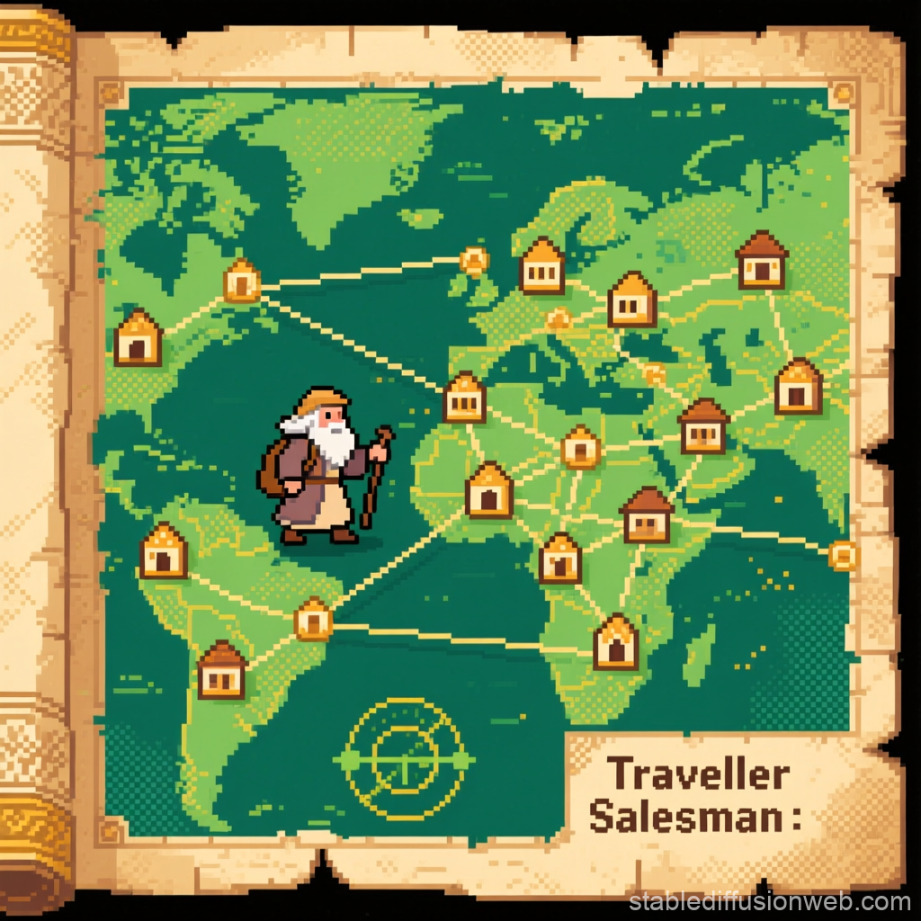Pixel Art Map of a Traveller Salesman Journey