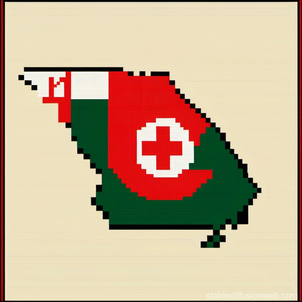 Pixel Art Map of Oman with Flag Colors