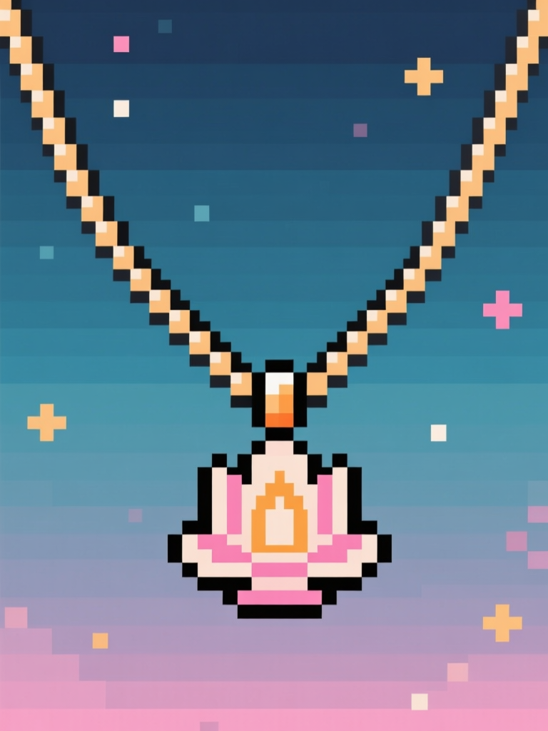 Pixel Art Meditation Necklace with Lotus Pendant