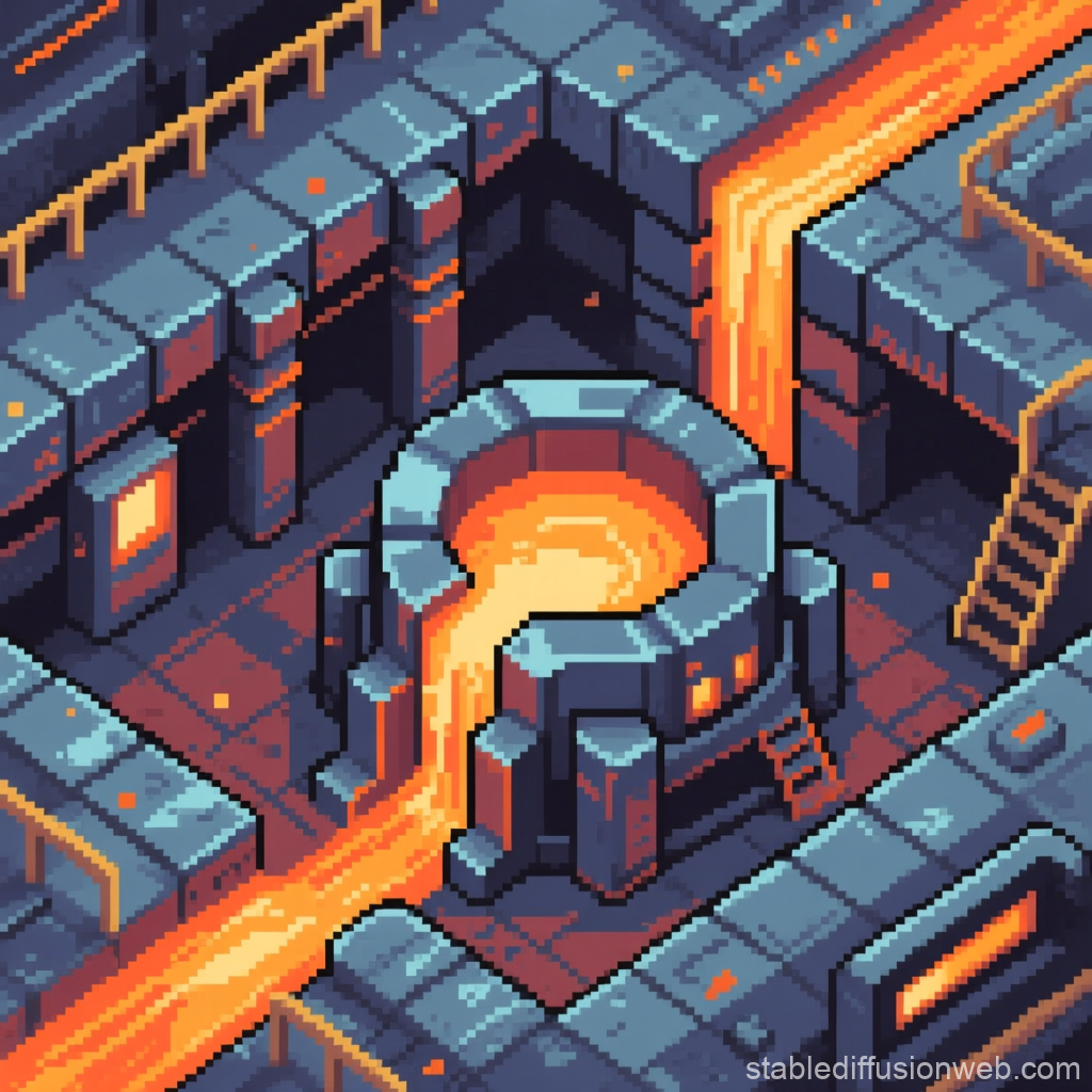 Pixel Art Metallurgy Furnace with Flowing Molten Metal