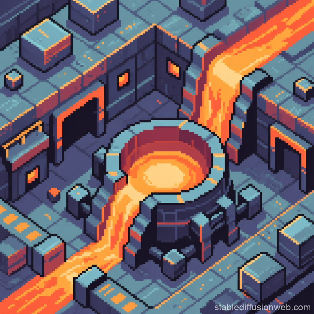 Pixel Art Metallurgy Furnace with Flowing Molten Metal