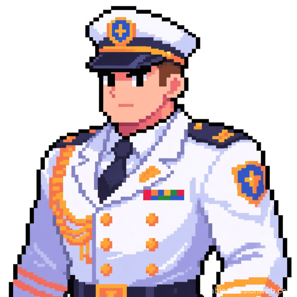 Pixel Art Military Officer in White Uniform