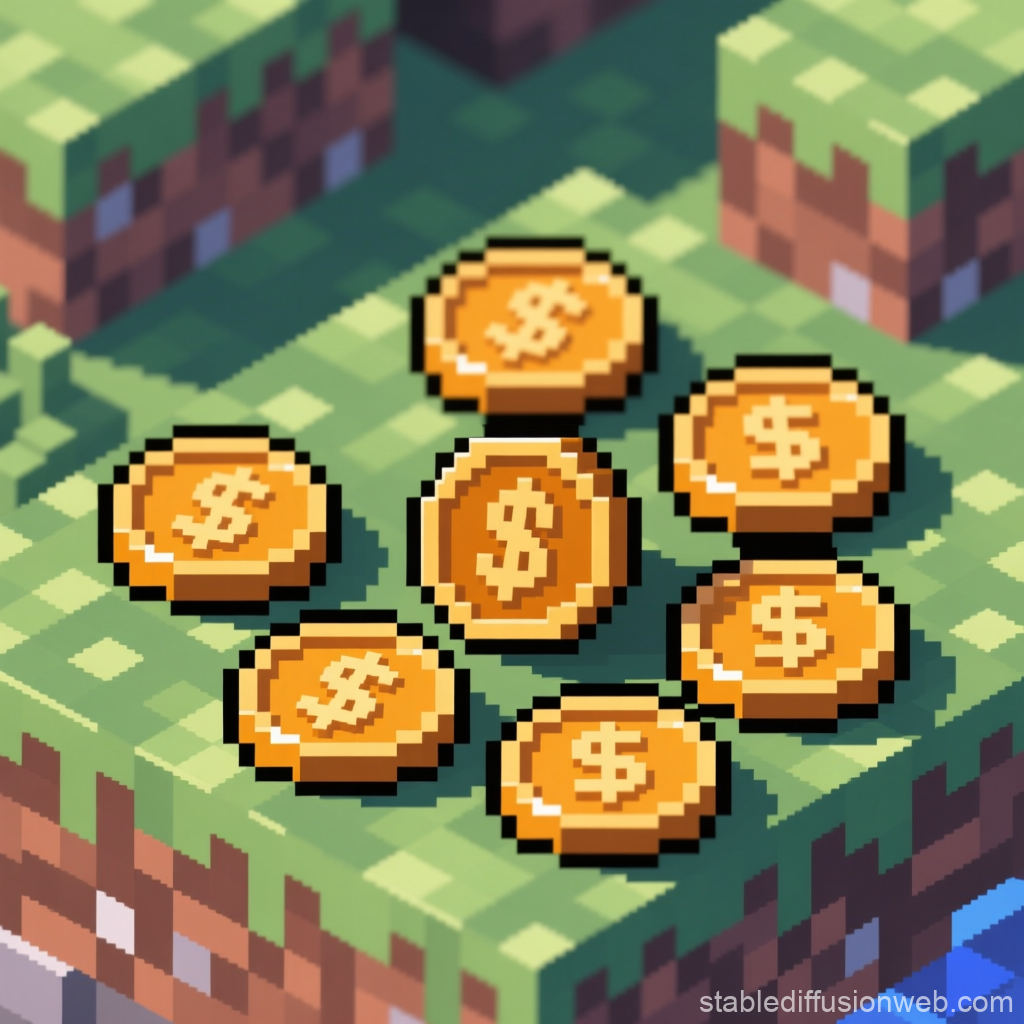 Pixel Art Minecraft Coins on Grass Block