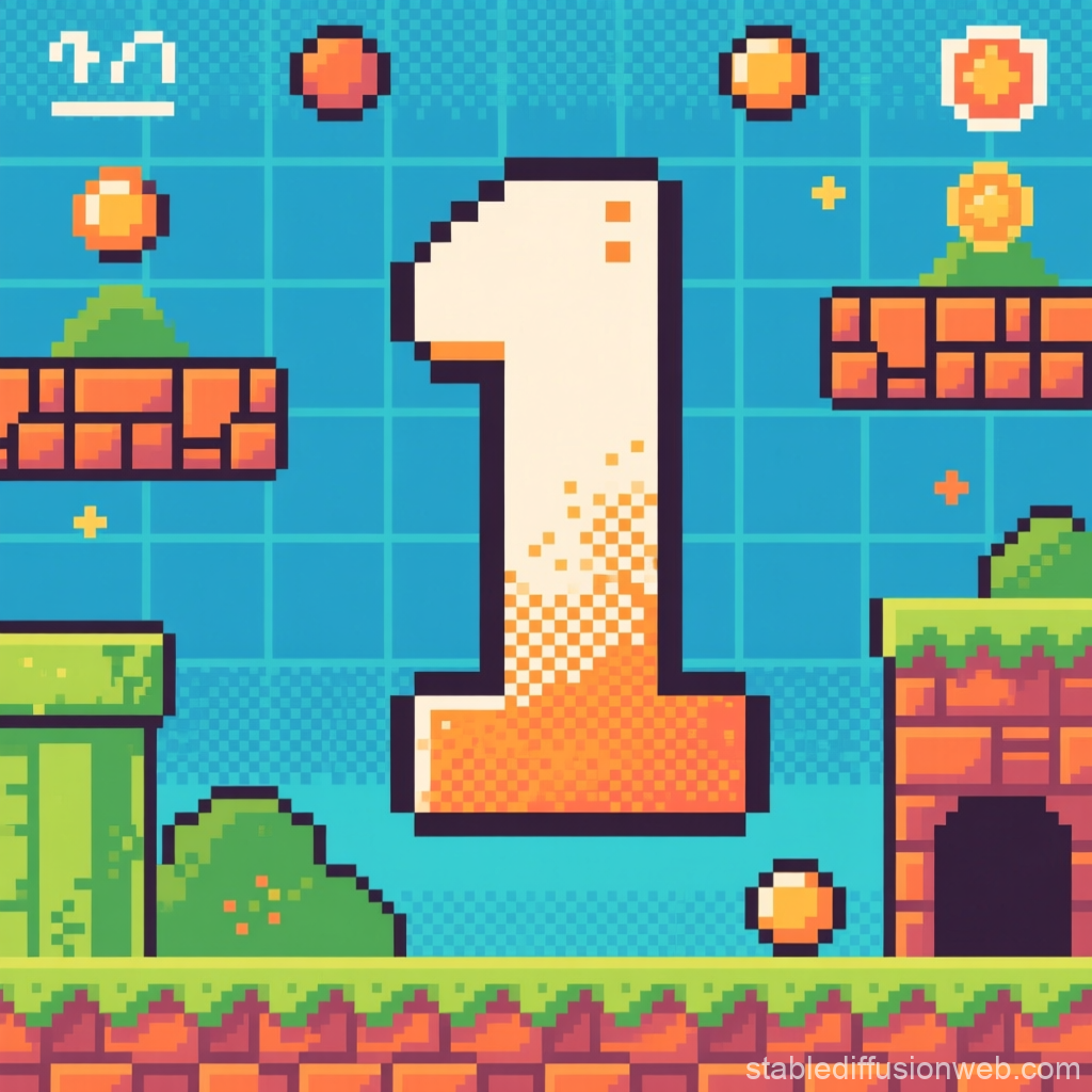 Pixel Art Number One in Retro Video Game Style
