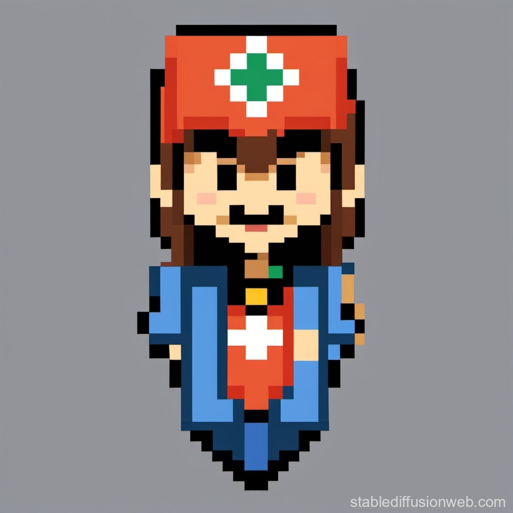 Pixel Art Nurse Character with Red Cross Hat