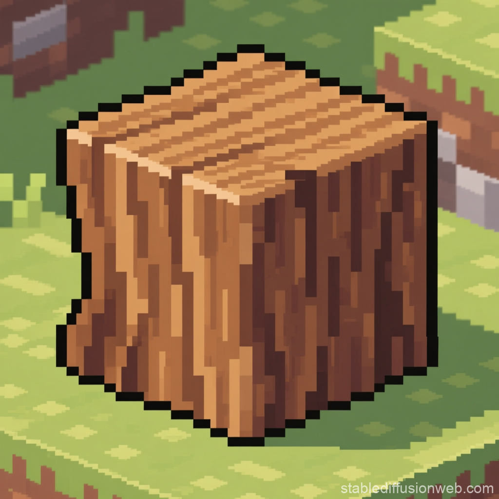 Pixel Art Oak Wood Block in Minecraft Style
