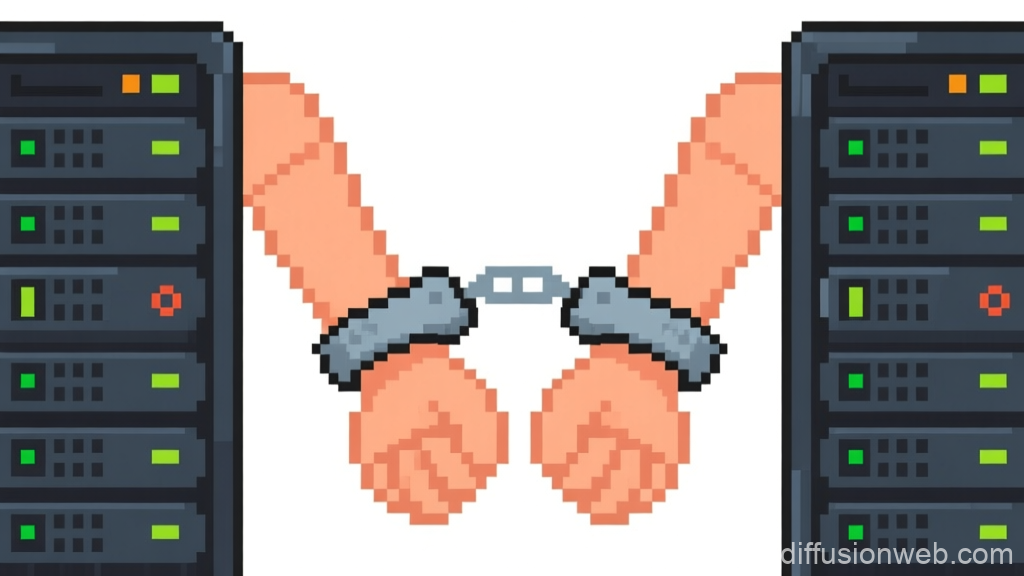 Pixel Art of Handcuffed Hands Between Servers