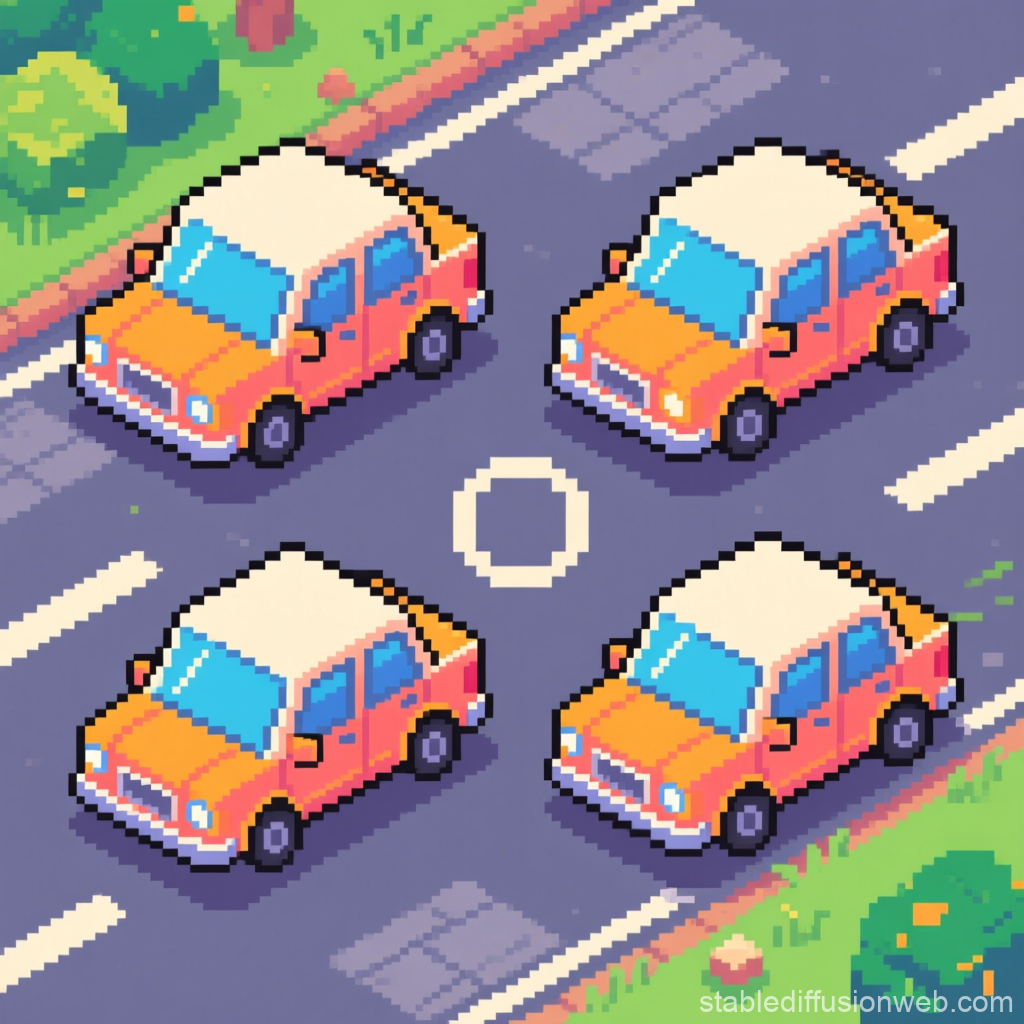 Pixel Art Orange Cars at Intersection