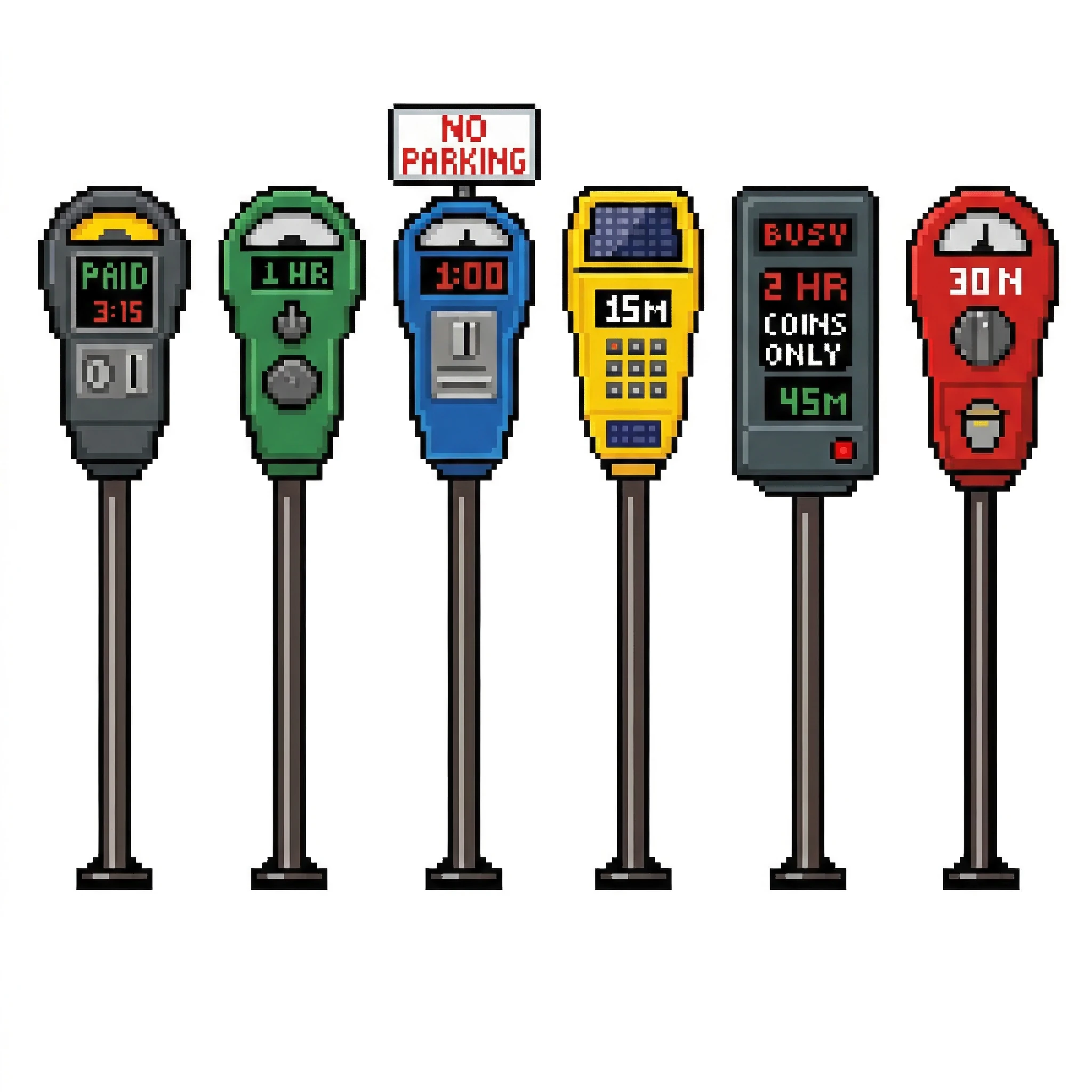 Pixel Art Parking Meters Set