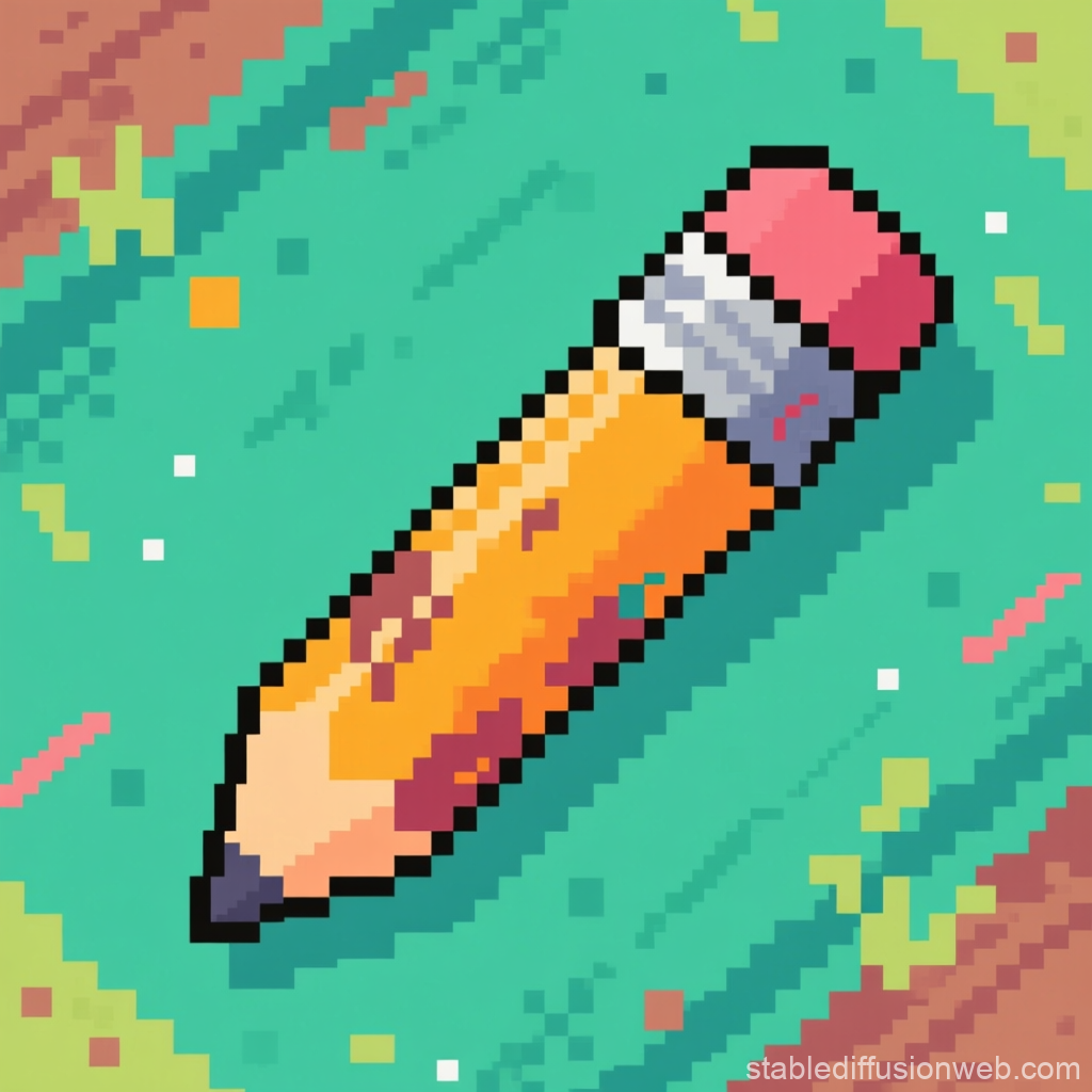 Pixel Art Pencil with Vibrant Background