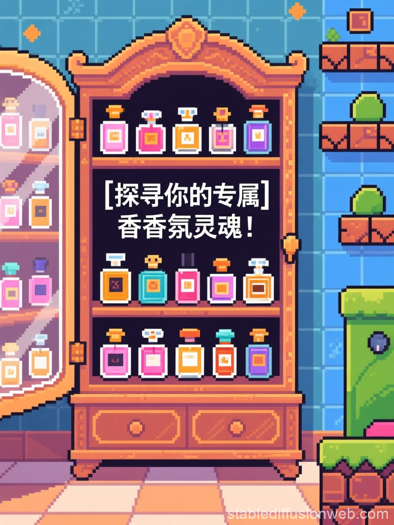 Pixel Art Perfume Cabinet with Chinese Text