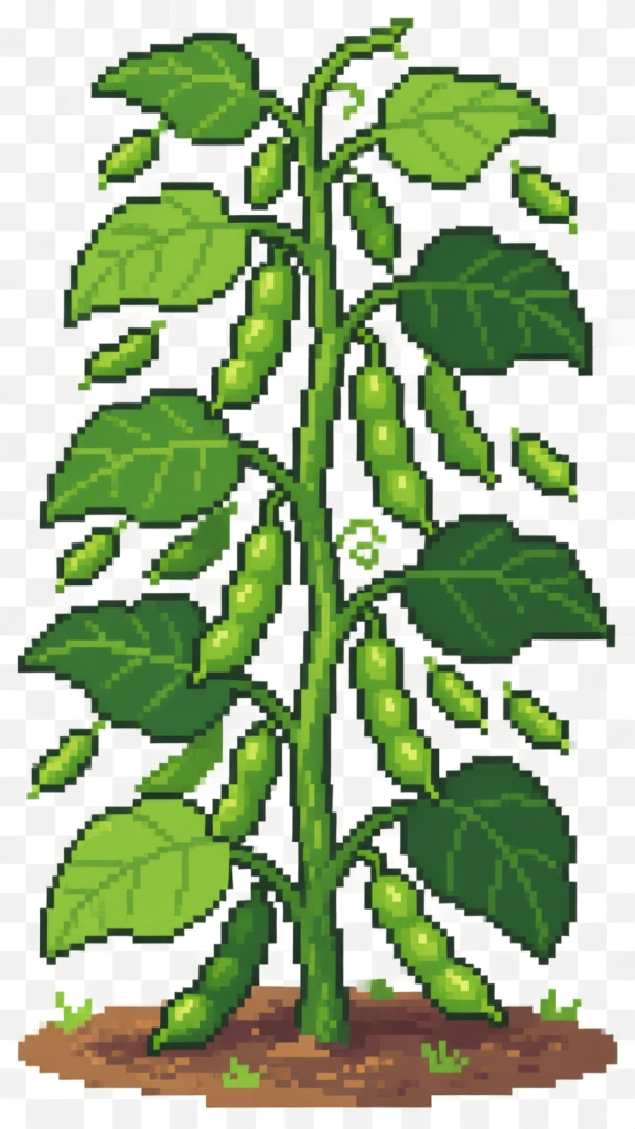 Pixel Art Pole Bean Plant with Green Pods