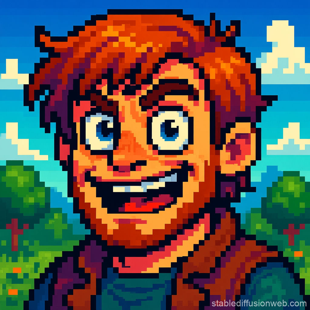Pixel Art Portrait of a Cheerful Redhead Man