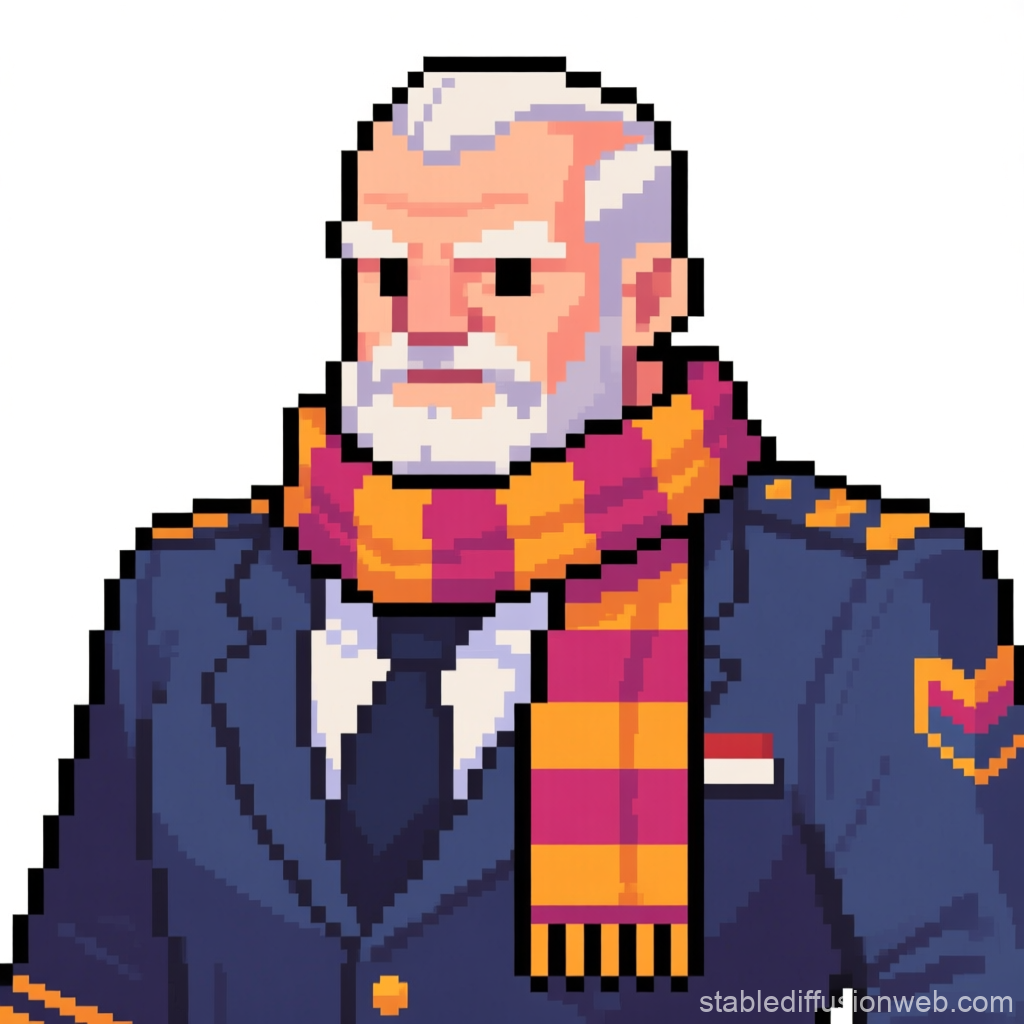 Pixel Art Portrait of a Distinguished Elderly Man in Uniform