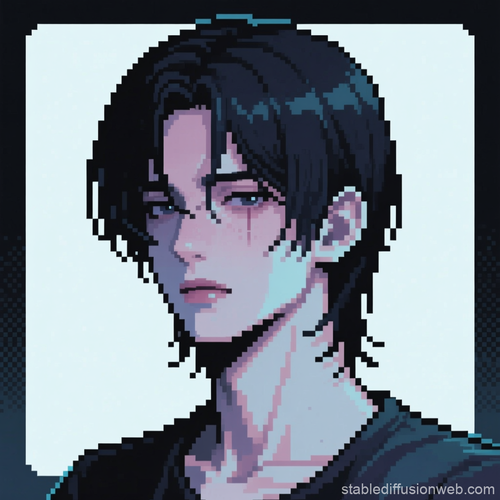 Pixel Art Portrait of Androgynous Young Man