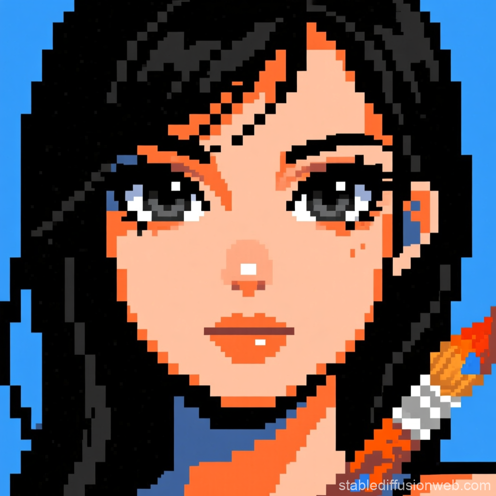 Pixel Art Portrait of Woman with Monochrome Eyes
